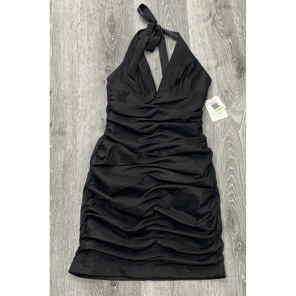 NWT‎ Jessica Mclintock Halter Neck Black Mini Cocktail Dress Women's 4
